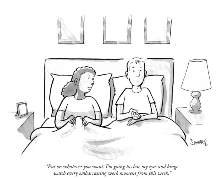 cartoon of couple sitting in bed. The quote on the image says